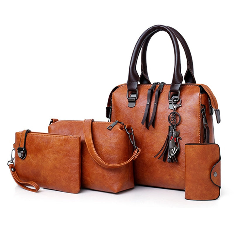 New 4Pcs/Set Women Composite Bags Ladies Handbags Female Pu Leather Shoulder Messenger Bags Tote Bag - ebowsos
