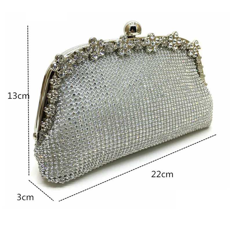 New Diamonds Chain Evening Bag Silver Wedding Bags For Bride Women Messenger Party Handbag Elegant Clutch - ebowsos
