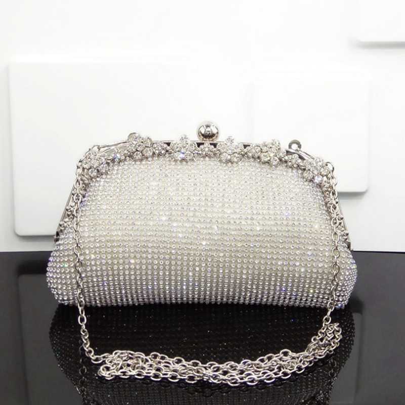 New Diamonds Chain Evening Bag Silver Wedding Bags For Bride Women Messenger Party Handbag Elegant Clutch - ebowsos