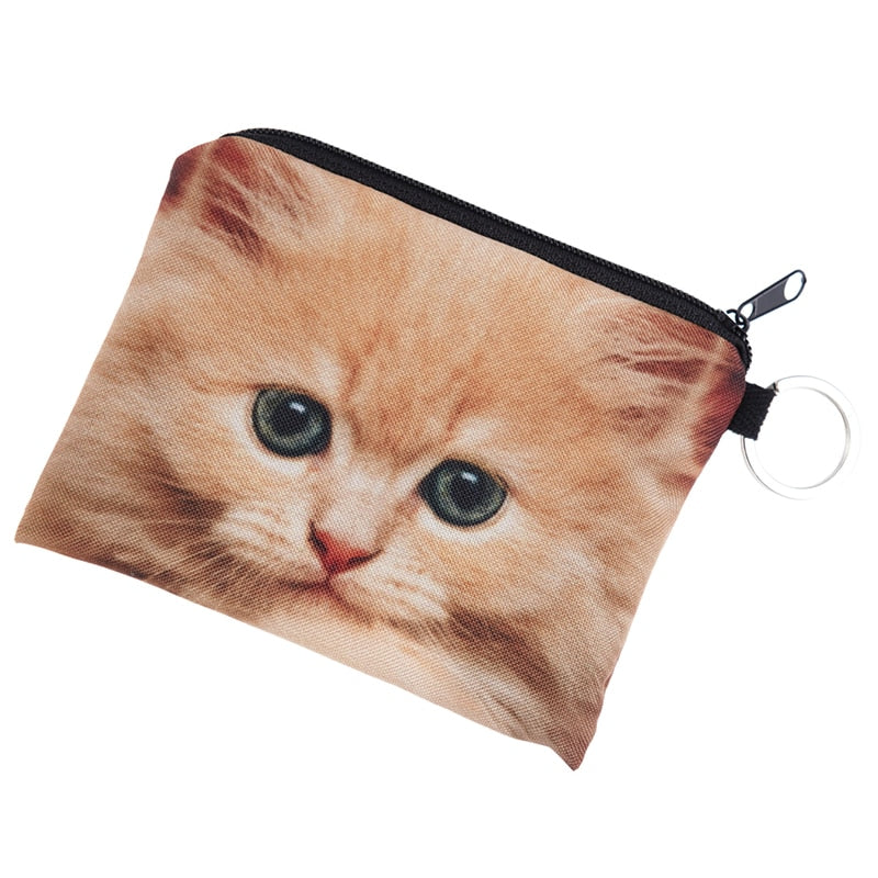 New Fashion Cute Cartoon Ginger Cat Mini Coin Purse Change Bag 3D Animal Printing Cluth Handbag Wallet Checkbook Multifun - ebowsos