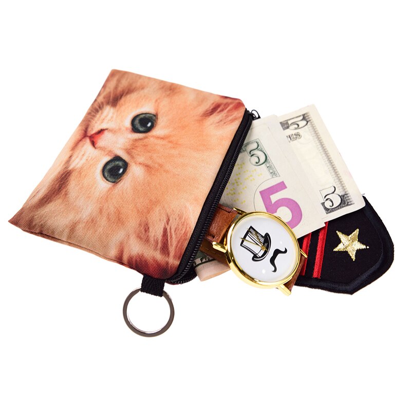 New Fashion Cute Cartoon Ginger Cat Mini Coin Purse Change Bag 3D Animal Printing Cluth Handbag Wallet Checkbook Multifun - ebowsos