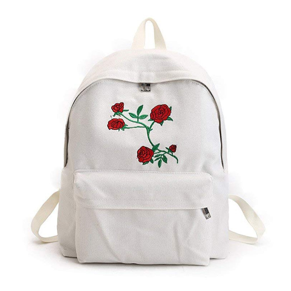 New Fashion Lady's Canvas Backpack Girl's Satchel School Bags Rose Embroidery Design on Women's Travel Bag A Classical Pu - ebowsos