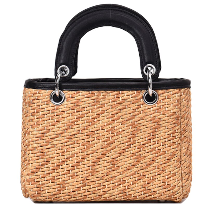 New Fashion Shoulder Bag Ladies Square Straw Bag Summer Rattan Bag Hand-Woven Beach Flip Bohemian Handbag - ebowsos