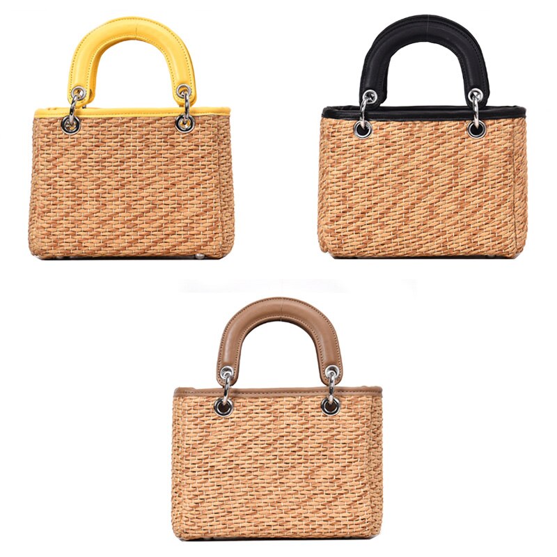 New Fashion Shoulder Bag Ladies Square Straw Bag Summer Rattan Bag Hand-Woven Beach Flip Bohemian Handbag - ebowsos