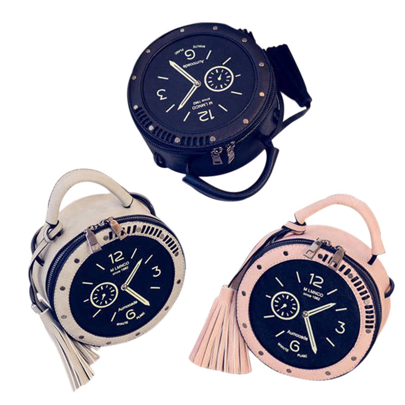New Fashion Style Fashion Hot Women Tassel Clock Print Pu Leather Handbag Shoulder Bag Messenger Satchel Purse Satchel To - ebowsos