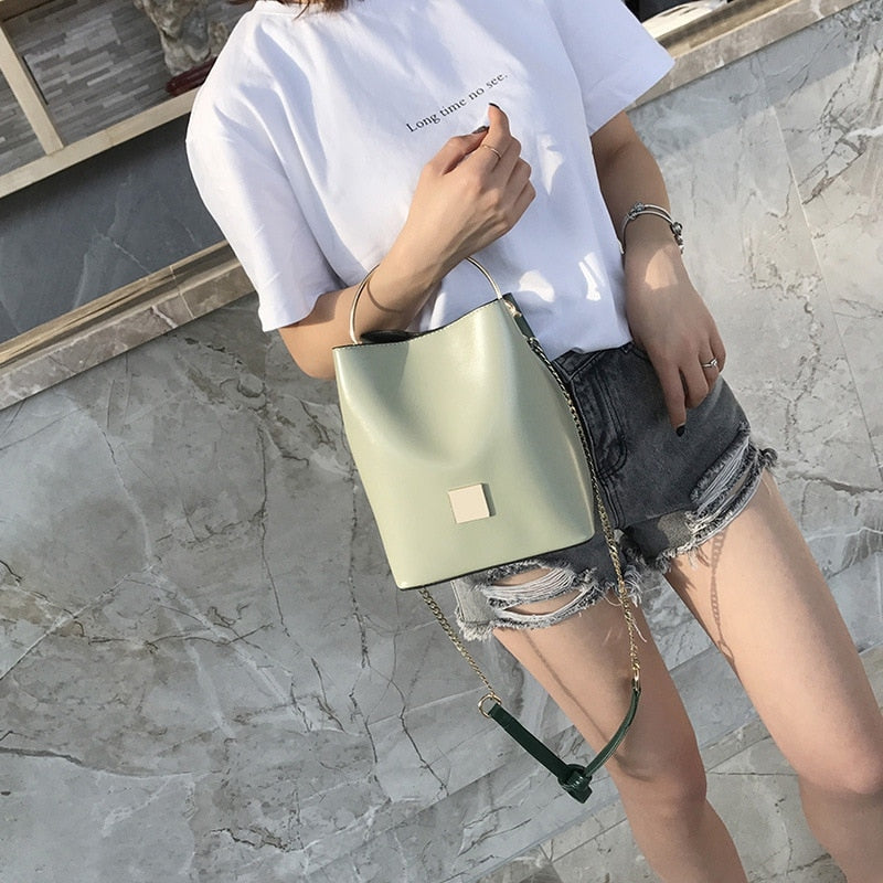 New Fashion Trend Metal Bucket Art Handbag Portable Chain Bucket-Shaped Handbag Shoulder Messenger Bag - ebowsos