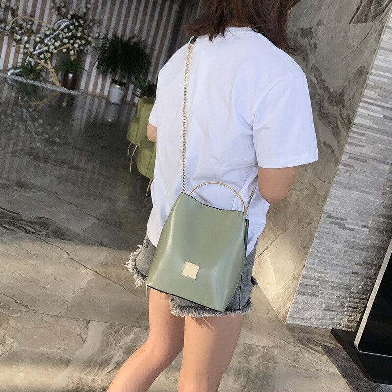 New Fashion Trend Metal Bucket Art Handbag Portable Chain Bucket-Shaped Handbag Shoulder Messenger Bag - ebowsos