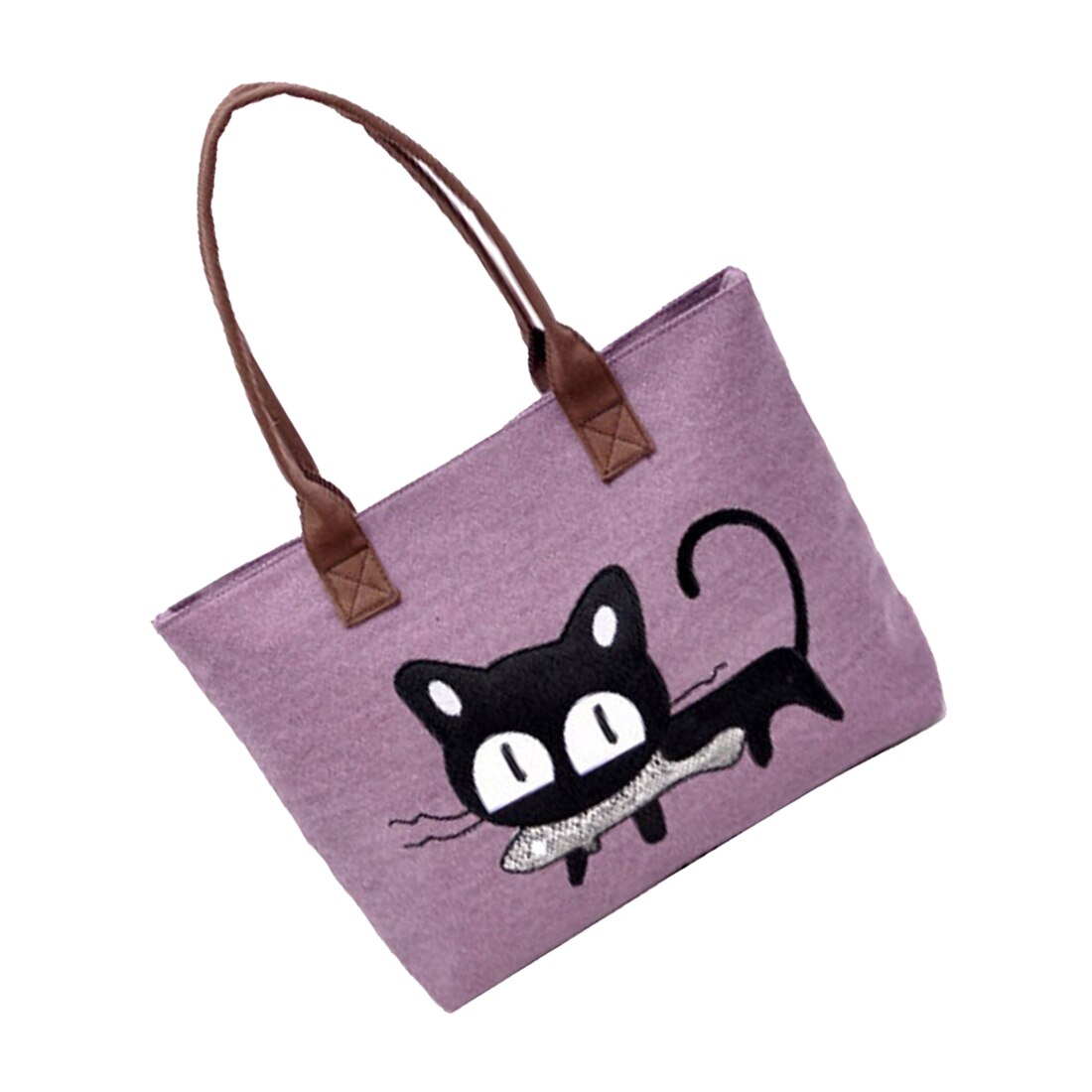 New Fashion Woman Shoulder Bag Canvas Cute Cat Bag Office Bag Lunch Bag (Black) - ebowsos