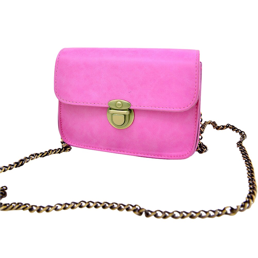 New Fashion Women Messenger bags Chain Shoulder Bag PU Leather Candy Color Crossbody Mini Bag - rose - ebowsos