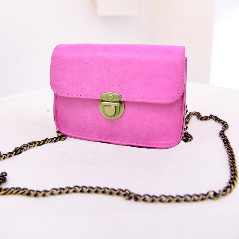 New Fashion Women Messenger bags Chain Shoulder Bag PU Leather Candy Color Crossbody Mini Bag - rose - ebowsos