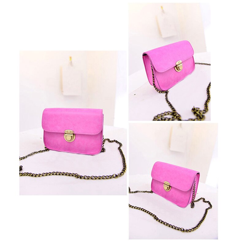 New Fashion Women Messenger bags Chain Shoulder Bag PU Leather Candy Color Crossbody Mini Bag - rose - ebowsos