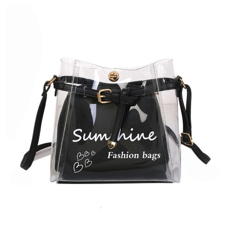 New Fashion Women Transparent Pvc Messenger Cross Body Handbag Ladies Leather Bag Shoulder Bag Purse Tote Bag - ebowsos