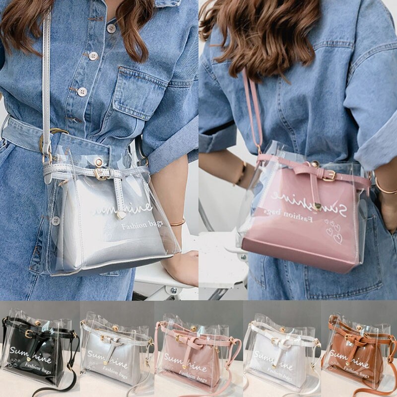 New Fashion Women Transparent Pvc Messenger Cross Body Handbag Ladies Leather Bag Shoulder Bag Purse Tote Bag - ebowsos