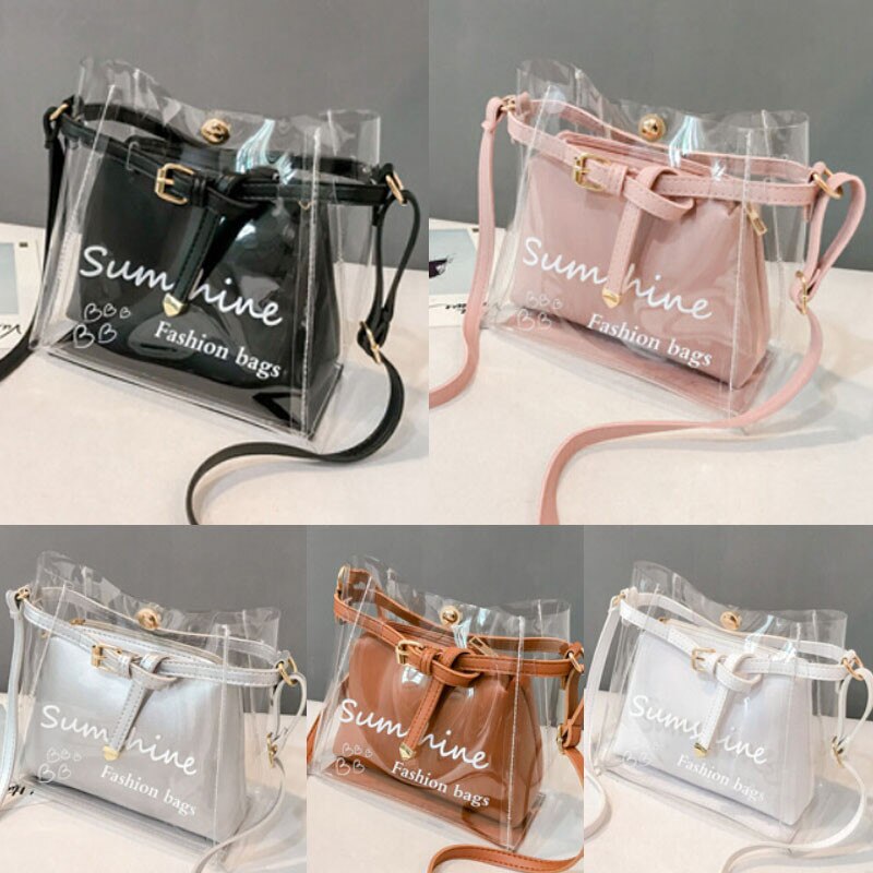 New Fashion Women Transparent Pvc Messenger Cross Body Handbag Ladies Leather Bag Shoulder Bag Purse Tote Bag - ebowsos