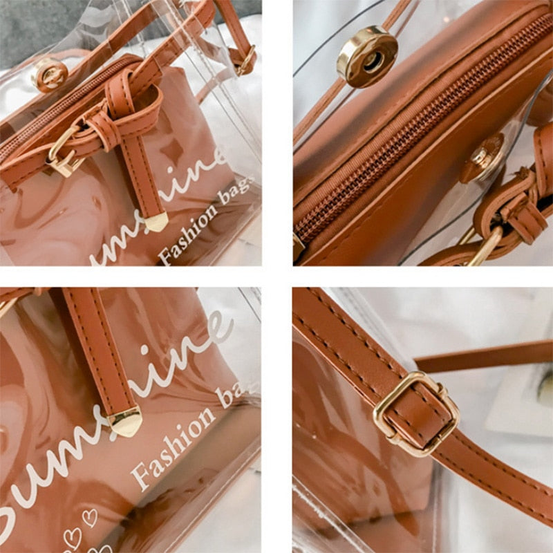 New Fashion Women Transparent Pvc Messenger Cross Body Handbag Ladies Leather Bag Shoulder Bag Purse Tote Bag - ebowsos