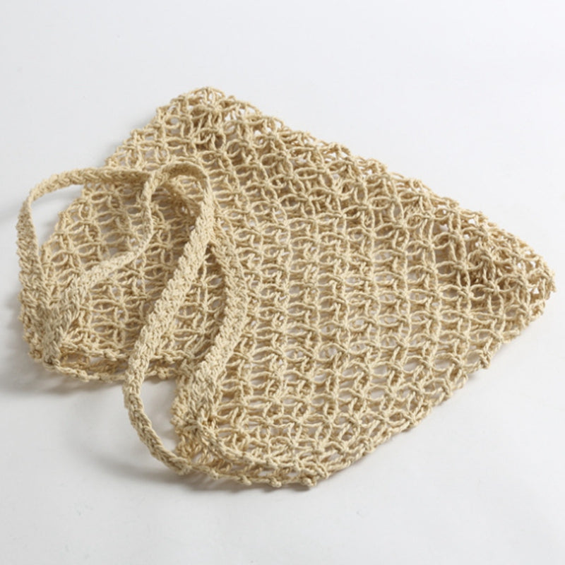 New Hand-Woven Hollowwork Straw Bag Paper Rope Grid Without Lining Woven Beach Bag(Beige) - ebowsos