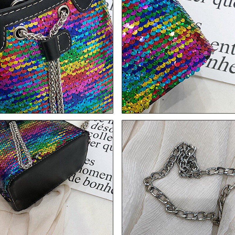 New High-Quality Bucket Handbag Sequin Crossbody Bags For Women Shoulder Bags Ladies Luxury Crossbody Shoulder Bag - ebowsos