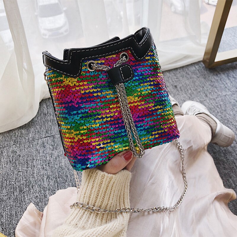 New High-Quality Bucket Handbag Sequin Crossbody Bags For Women Shoulder Bags Ladies Luxury Crossbody Shoulder Bag - ebowsos