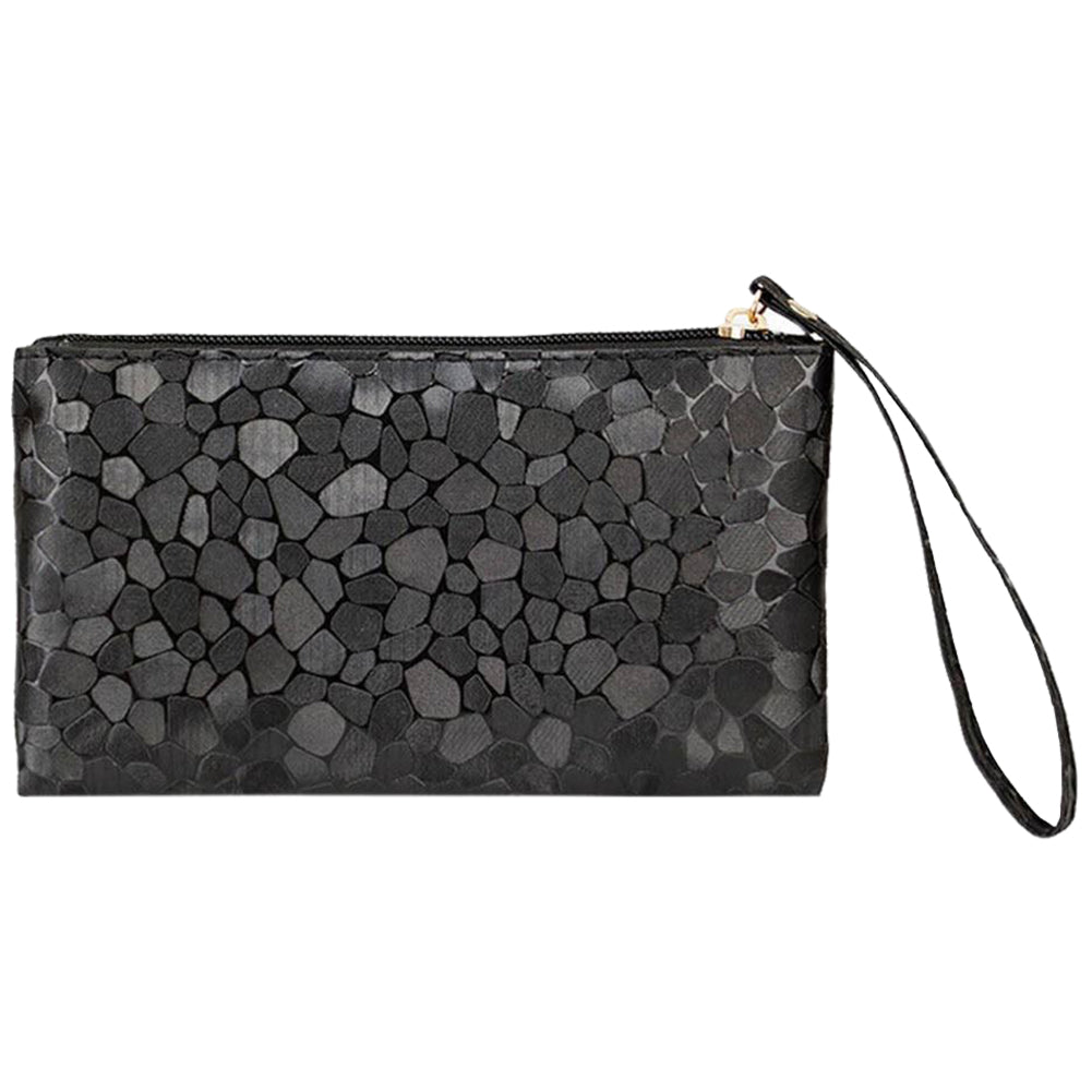 New Ladies Clutch Purse Pouch Small Zipped Bag Metallic Black - ebowsos