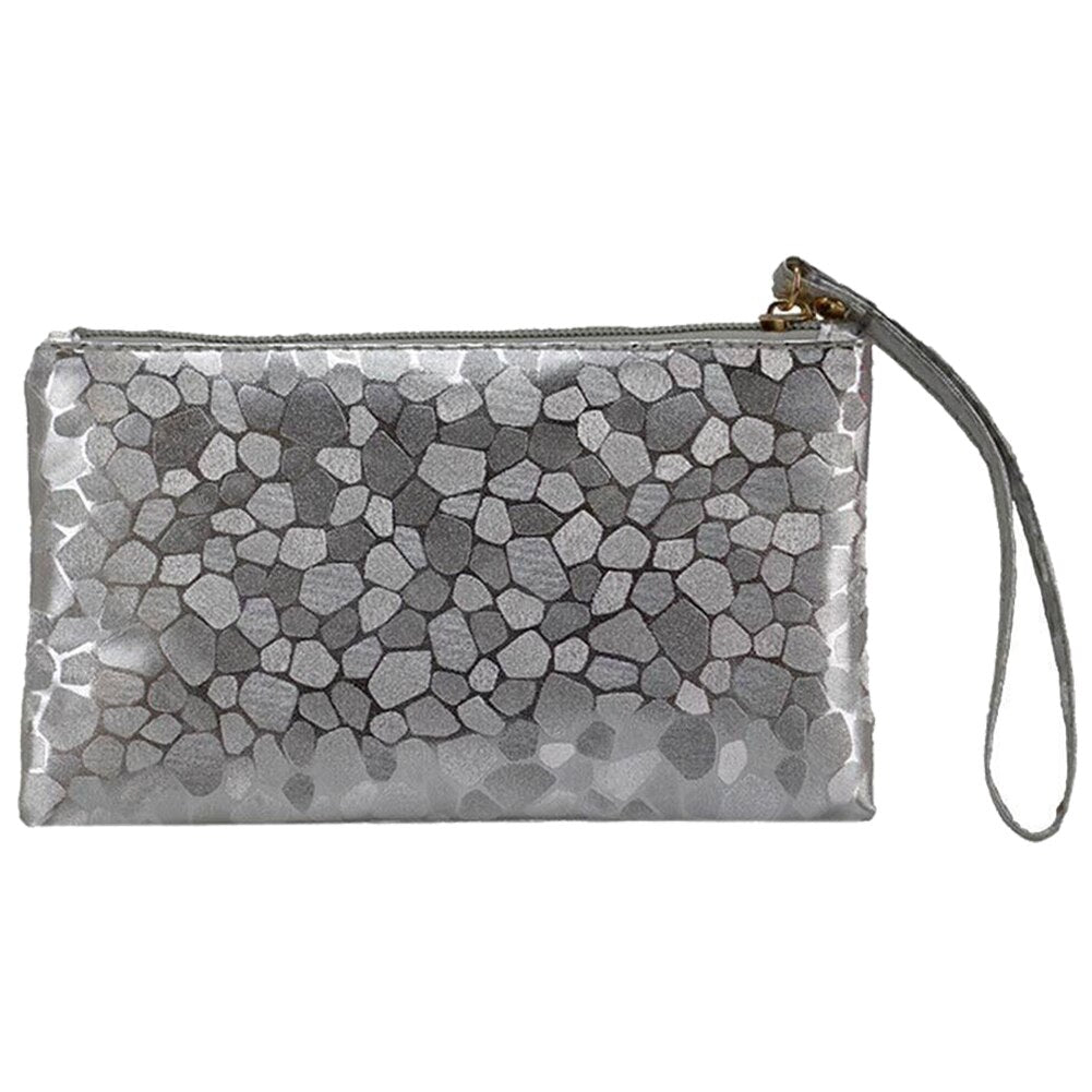 New Ladies Clutch Purse Pouch Small Zipped Bag Metallic Black - ebowsos