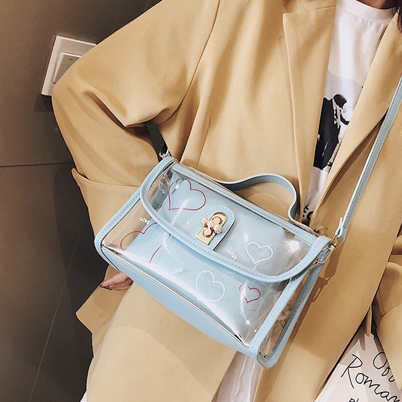 New Ladies Fashion Messenger Bag Transparent Bag Female Trend Jelly Bag Ladies Shoulder Messenger Bag Small Square Bag - ebowsos