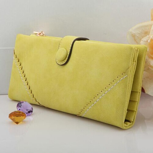 New Long Women Wallet Messenger bags Handbag Retro Dull Polish Purse Multifunctional-yellow - ebowsos