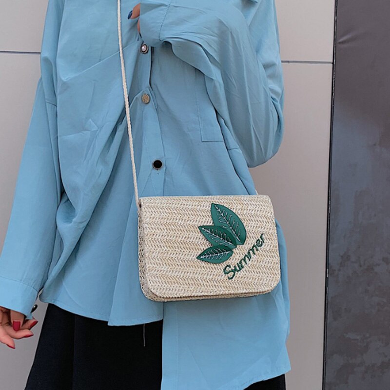 New One-Shoulder Straw Small Bag Female Korean Version Of The Fashion Simple Girl Slung Small Square Bag Beach Bag - ebowsos