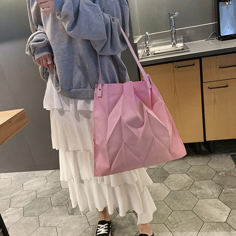 New Pleated Shoulder Bag Large Capacity Shopping Bag For Women Female Causal Chic Tote Bag Japanese Style Beach Bag - ebowsos