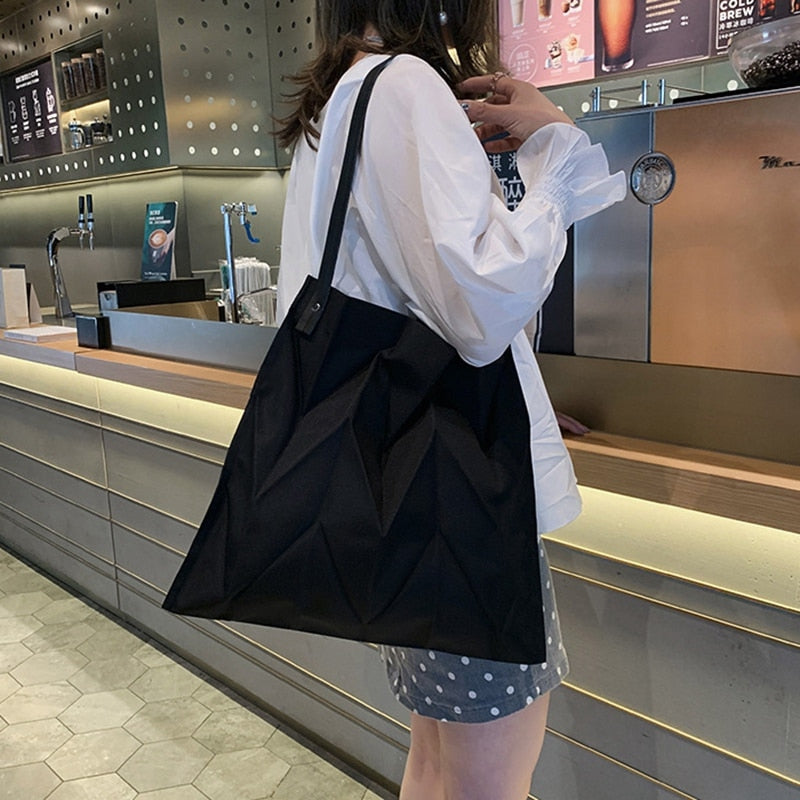 New Pleated Shoulder Bag Large Capacity Shopping Bag For Women Female Causal Chic Tote Bag Japanese Style Beach Bag - ebowsos