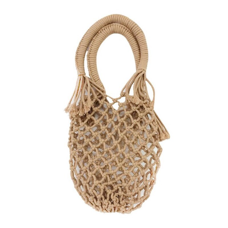 New Pocket Straw Hand Woven Bag Cotton Handbag Vacation Fashion Beach Women Bag Tote Handmade Braided Rattan Hollow Out B - ebowsos