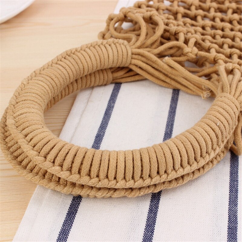 New Pocket Straw Hand Woven Bag Cotton Handbag Vacation Fashion Beach Women Bag Tote Handmade Braided Rattan Hollow Out B - ebowsos