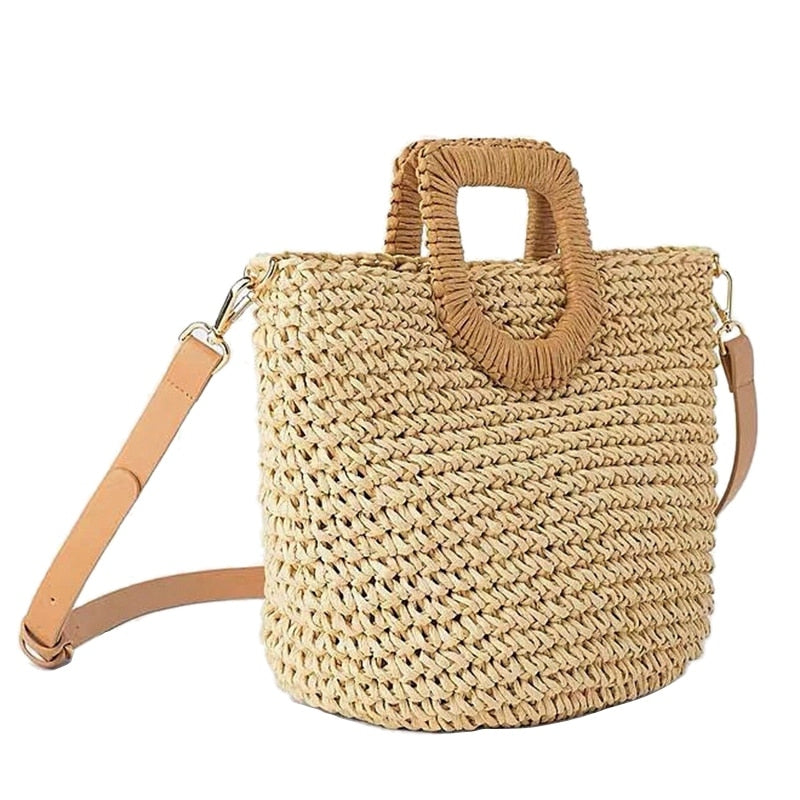 New Popular Women'S Straw Bag Paper Shoulders Hand-Woven Bag Quality Art And Hobby Card Holiday Woven Bag Beach Bag - ebowsos