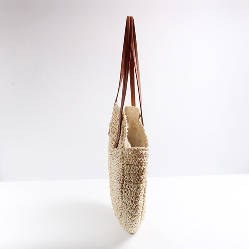 New Round Straw Bag Beach Bag Woven Large Capacity Single Shoulder Hand Crochet Summer Girl Bag - ebowsos