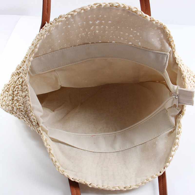 New Round Straw Bag Beach Bag Woven Large Capacity Single Shoulder Hand Crochet Summer Girl Bag - ebowsos