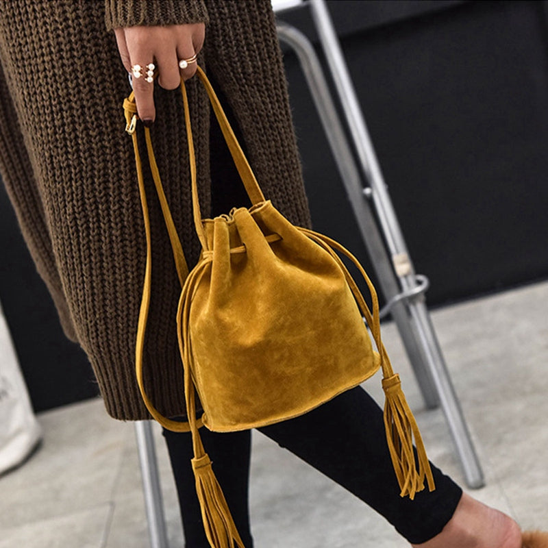 New Style Fashion Solid Women Pu Leather Shoulder Bag Messenger Bucket Shape Satchel Women Tote Purse Handbag - ebowsos