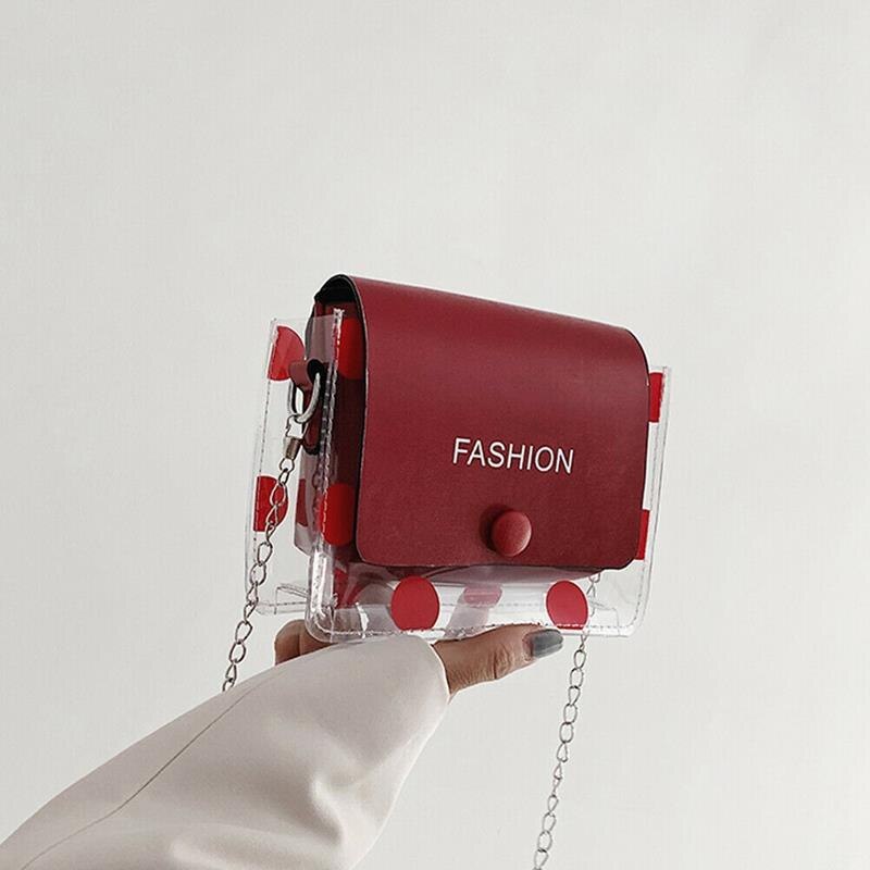 New Style Women Bags Ladies Chain Messenger Bags Clear Pvc Flap Small Shoulder Bags Casual Girls Composite Crossbody Bags - ebowsos