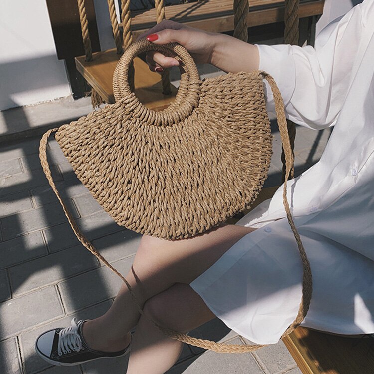 New Summer Women Hand Made Beach Bag Casual Female Weave Straw Bag Handbags Crossbody Bag For Women - ebowsos