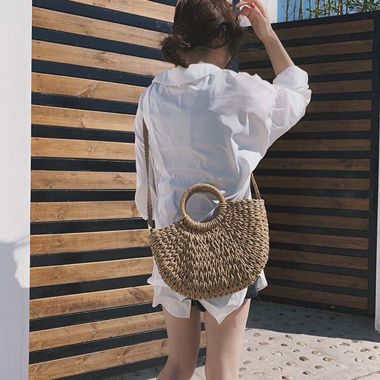 New Summer Women Hand Made Beach Bag Casual Female Weave Straw Bag Handbags Crossbody Bag For Women - ebowsos