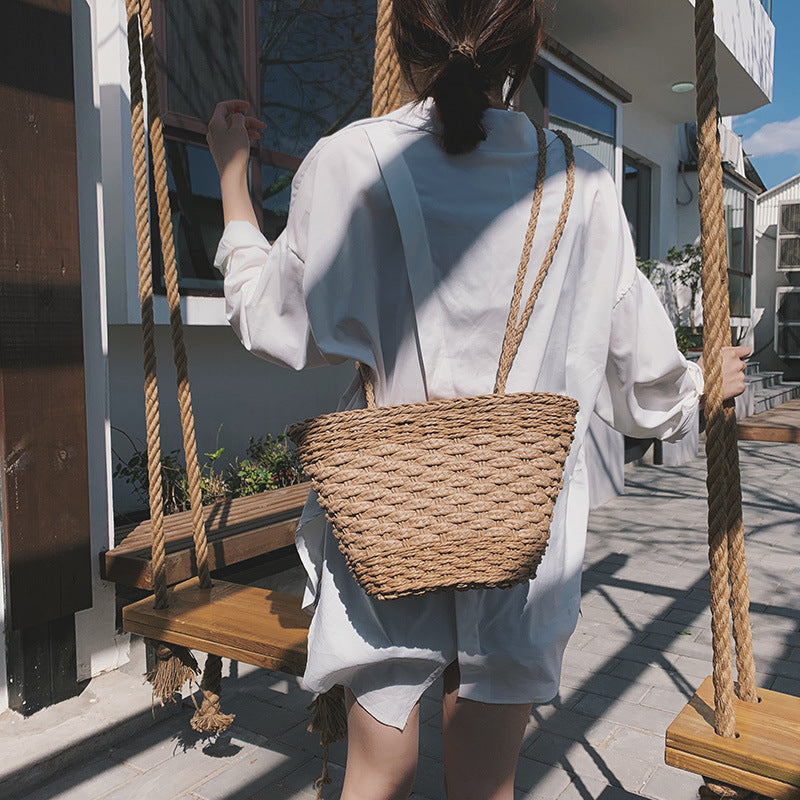 New Summer Women'S Bag Large-Capacity Fashion Woven Shoulder Bag Big Bag Wild Straw Bag Tide - ebowsos