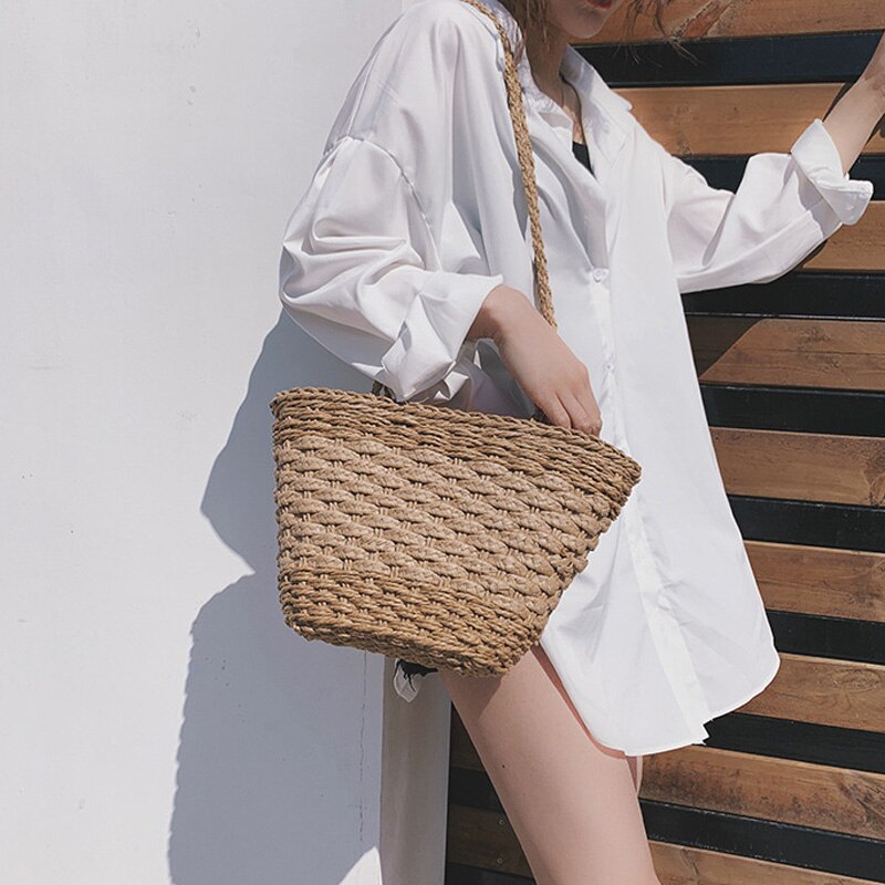 New Summer Women'S Bag Large-Capacity Fashion Woven Shoulder Bag Big Bag Wild Straw Bag Tide - ebowsos