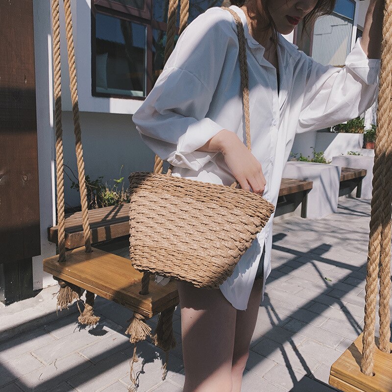 New Summer Women'S Bag Large-Capacity Fashion Woven Shoulder Bag Big Bag Wild Straw Bag Tide - ebowsos