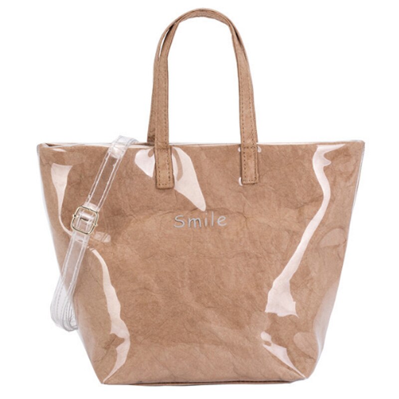 New Texture Kraft Paper Transparent Bag Fashion Simple Wild Shoulder Bag Handbag Female - ebowsos