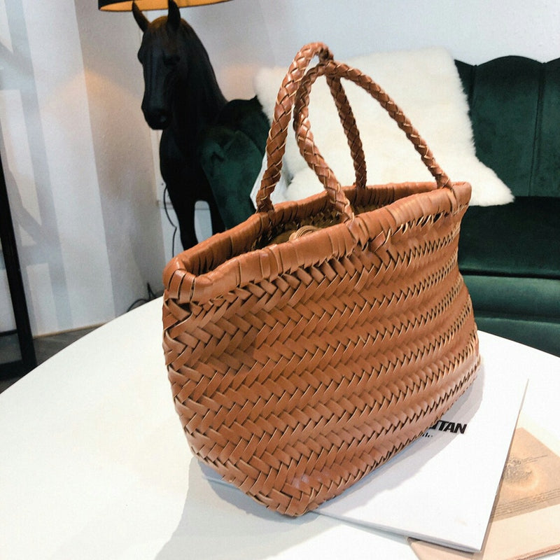 New Thai Straw Bag Single Shoulder Beach Rattan Package Holiday Handbag Handmade Seaweed Woven Bag - ebowsos