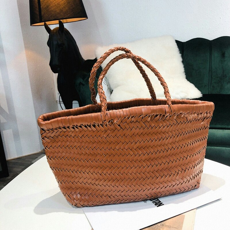 New Thai Straw Bag Single Shoulder Beach Rattan Package Holiday Handbag Handmade Seaweed Woven Bag - ebowsos