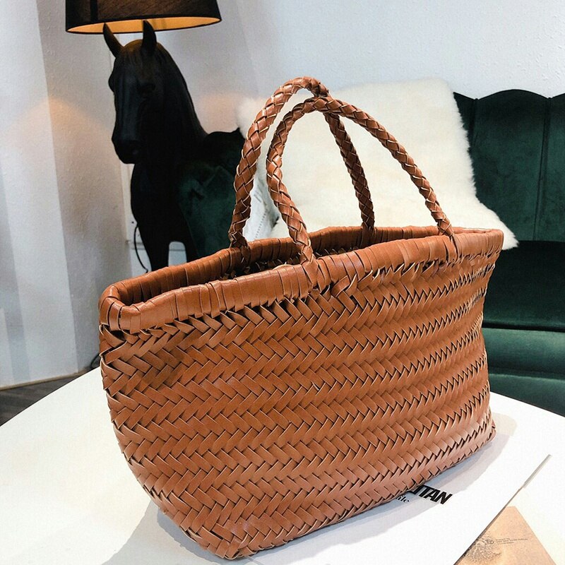 New Thai Straw Bag Single Shoulder Beach Rattan Package Holiday Handbag Handmade Seaweed Woven Bag - ebowsos