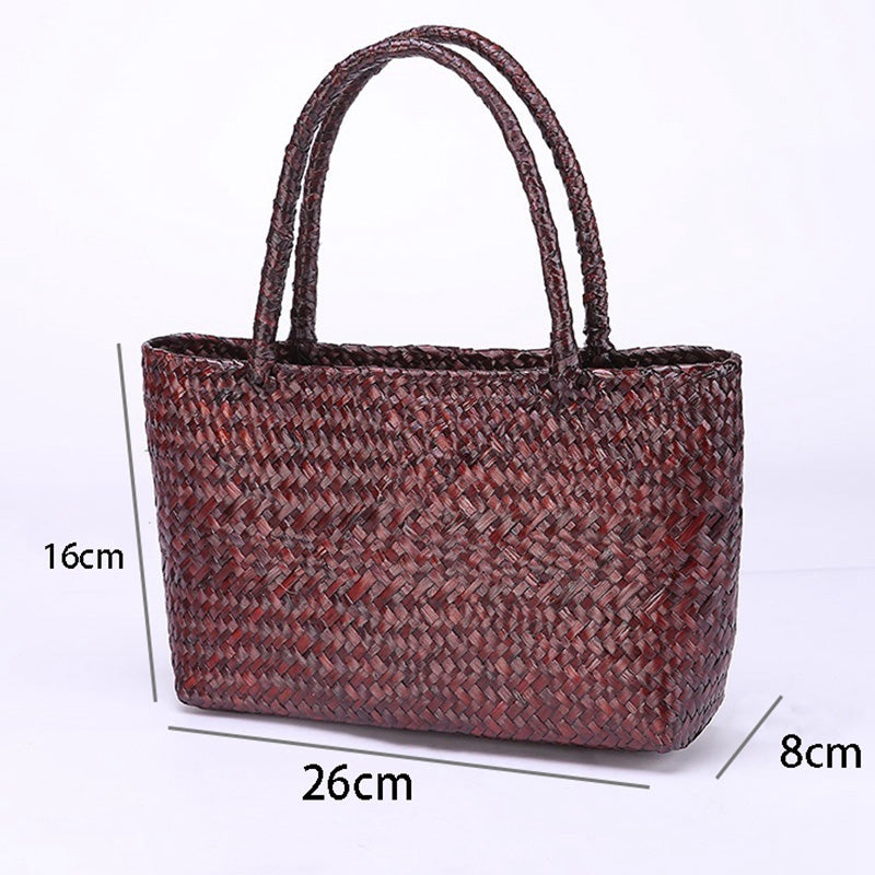 New Thai Straw Bag Single Shoulder Beach Rattan Package Holiday Handbag Handmade Woven Bag - ebowsos