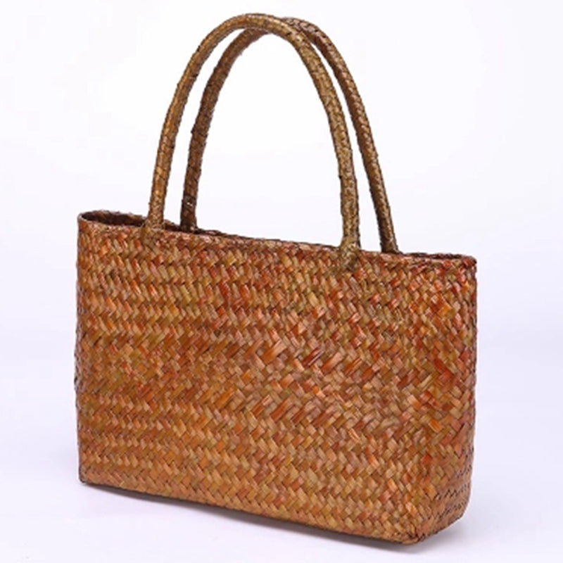 New Thai Straw Bag Single Shoulder Beach Rattan Package Holiday Handbag Handmade Woven Bag - ebowsos