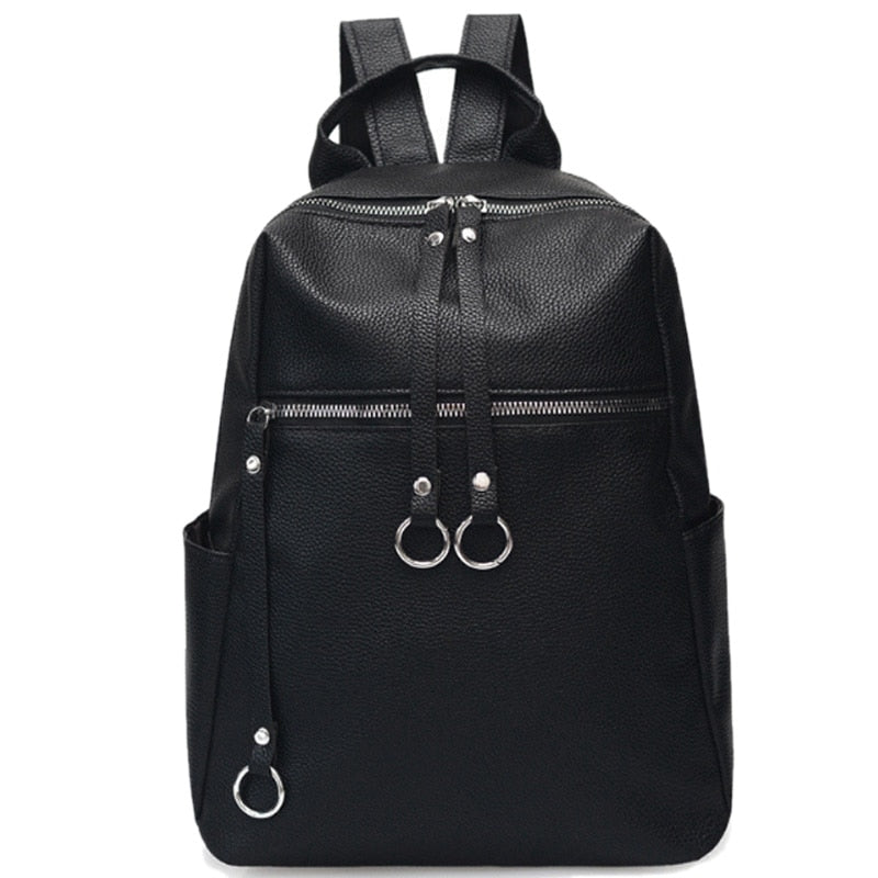 New Tide Bag Female Korean Version Of The Pu Soft Leather Student Bag Fashion Simple Handbag Backpack - ebowsos