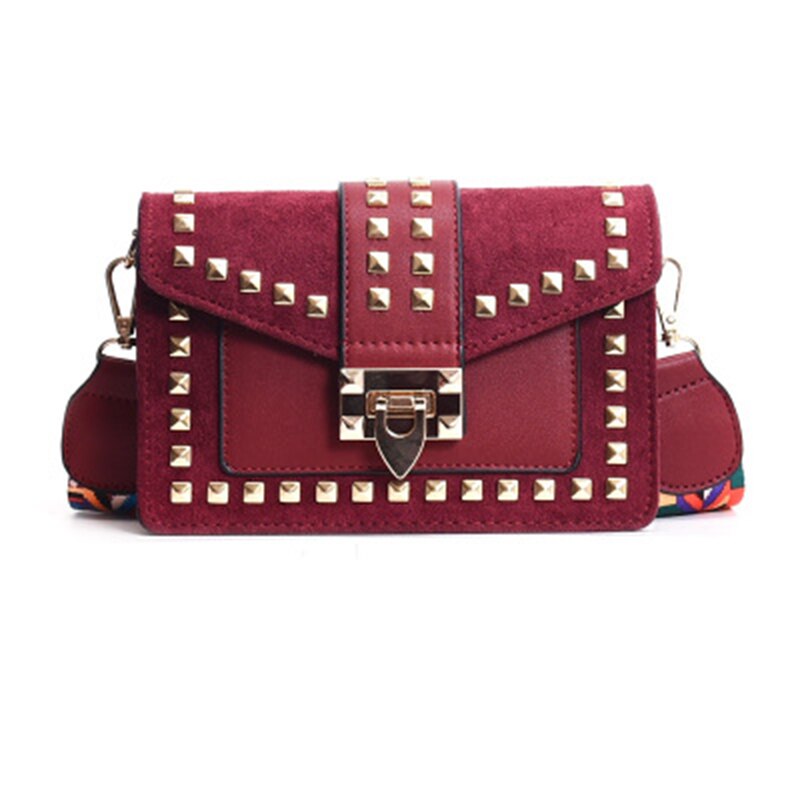 New Wide Shoulder Strap Small Square Bag Fashion Rivet Crossbody Bag Female Bags Messenger Bag Women Satchel - ebowsos