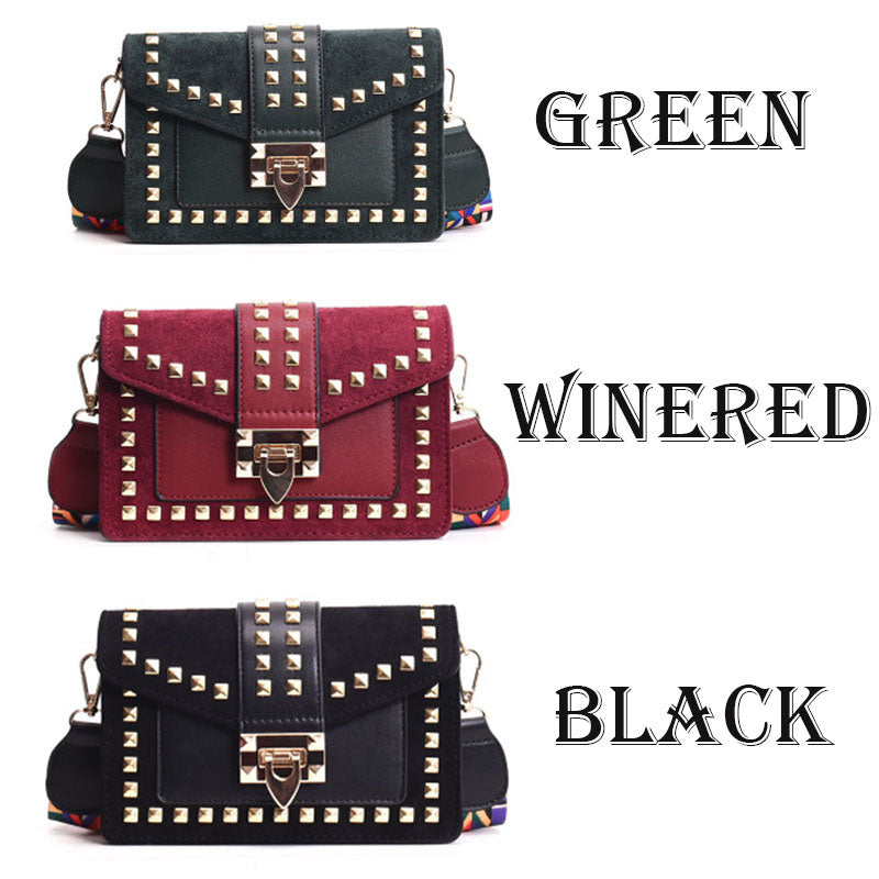 New Wide Shoulder Strap Small Square Bag Fashion Rivet Crossbody Bag Female Bags Messenger Bag Women Satchel - ebowsos